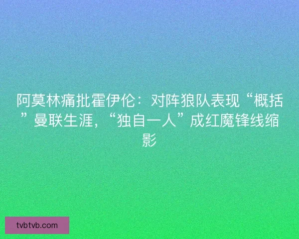 阿莫林痛批霍伊伦：对阵狼队表现 “概括” 曼联生涯，“独自一人” 成红魔锋线缩影